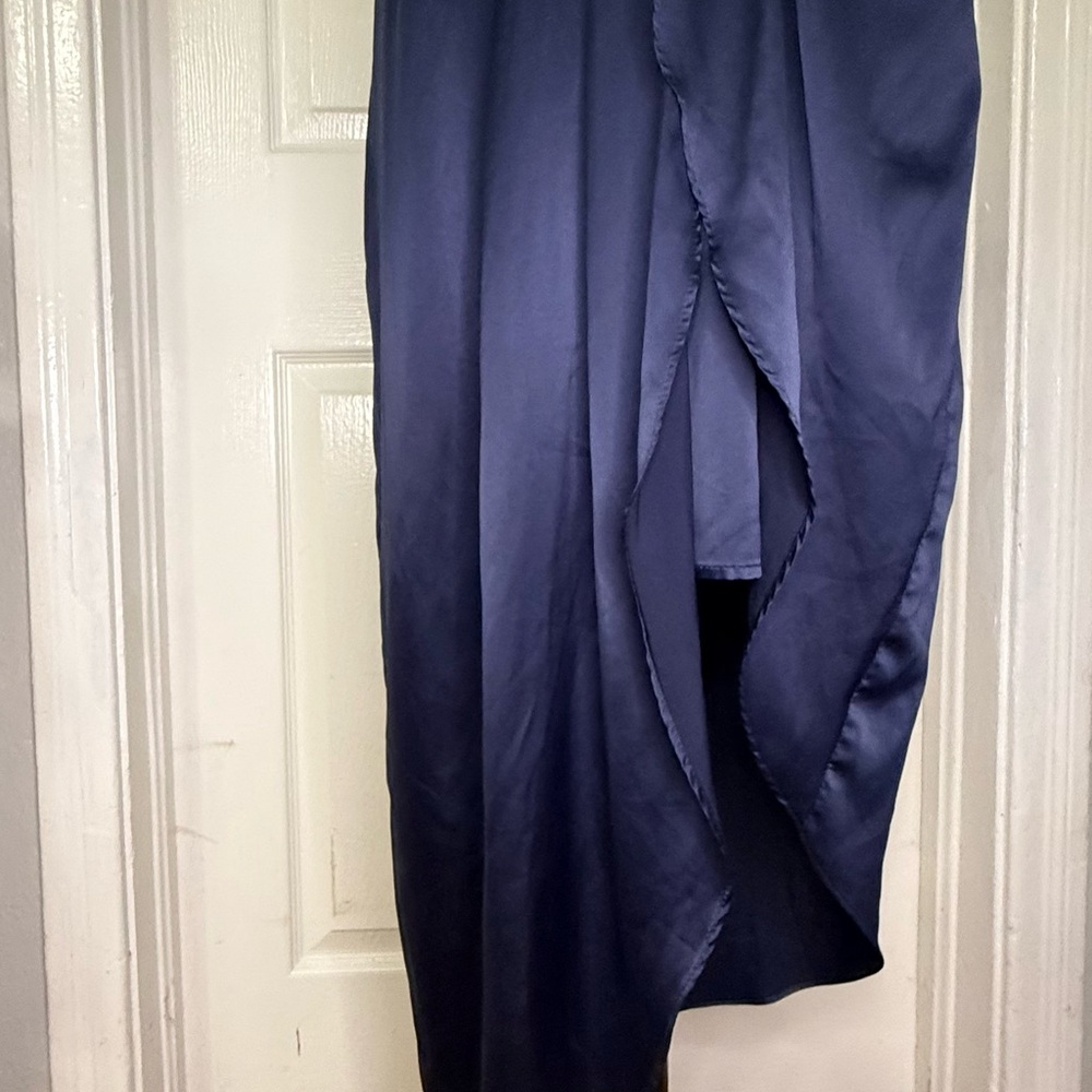 Lulu's Midnight Blue One-Shoulder Cocktail Dress Silky Prom - Picture 5 of 10